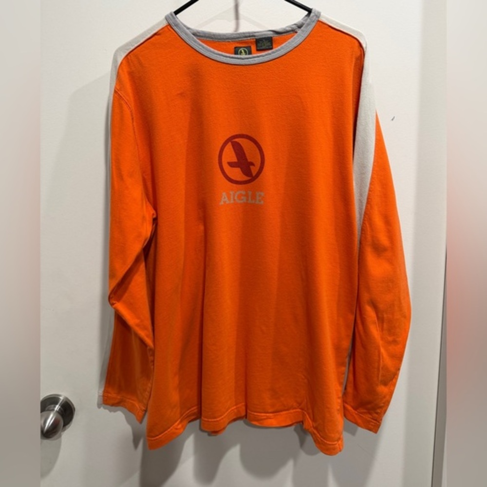 Aigle Orange Long Sleeve Shirt with Light Gray Accents. Gently used.